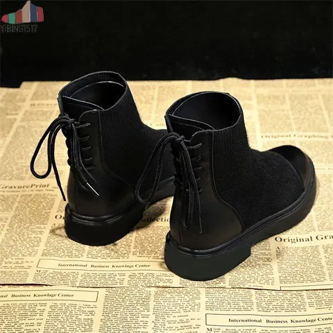 

Martin Boots Woman Back Lace Auutmn Winter Velvet Retro Snow Boots Platform Female Warm Winter Casual Shoes 2018 Boot