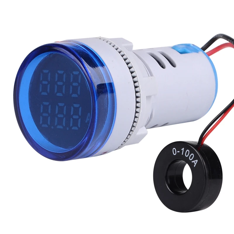 Двойной светодиодный индикатор напряжения тока 22 мм Размер отверстия Круглый AC 60-100 в 6-100A мультиметр цифровой вольтметр Амперметр