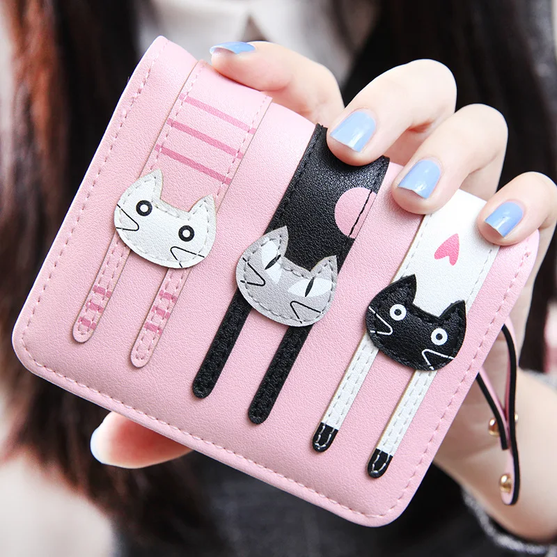  2016 HOT New Coming Fashion Lady Women Short Check Purse Cat lovely wallet PU Leather wallet Card holder Famous brand Wallet 