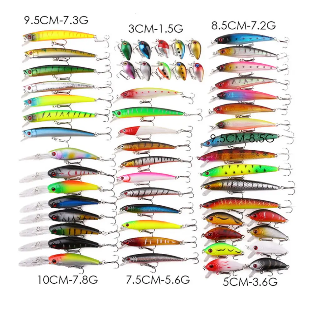56 шт. Topwater Рыбалка приманки Минноу Crankbait Шад плавающей рыболовные приманки с тройной крючок Бас Судак Жесткий Рыбалка Bait Набор - Цвет: 56 PCS  style-2