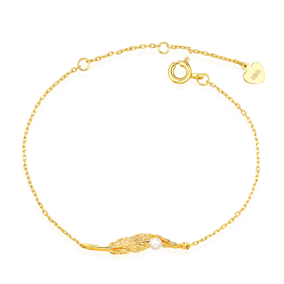 ALLNOEL Solid 925 Sterling Silver Bracelet Womens 14k Gold Real Pearl Gemstone Feather Bracelets Wedding Engagement Jewelry New (3)