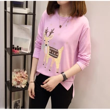 4xl Плюс большой размер blusas feminina весна осень лето Стиль корейский женский топ новые свободные футболки с длинным рукавом Женские A5056