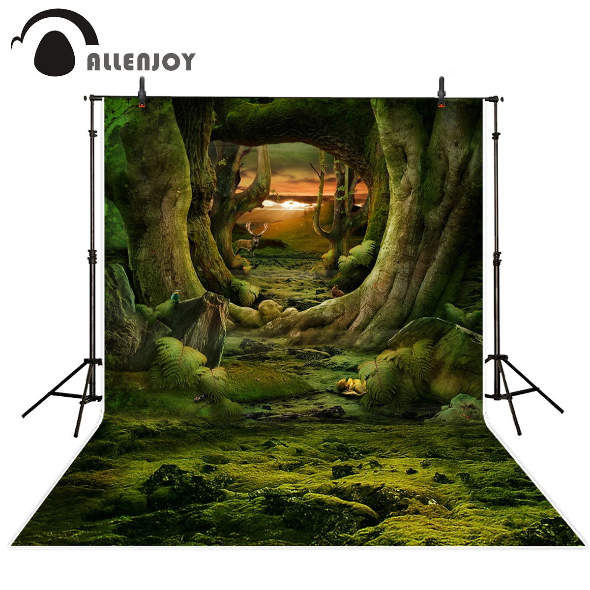 

Allenjoy photo backdrops forest tree green wonderland animals fantasy props for newborn computer printing