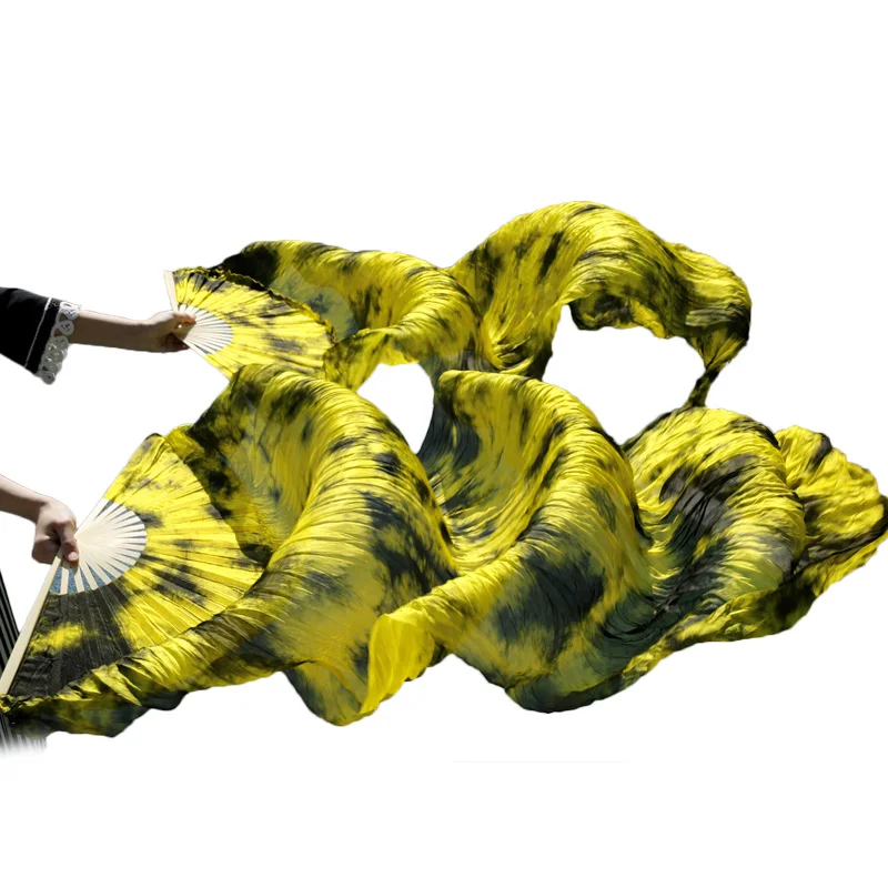 Танец живота Шелковый веер настоящие шелковые длинные шелковые вееры ручной работы градиентные цветные танцевальные вентиляторы могут быть настроены - Цвет: as picture