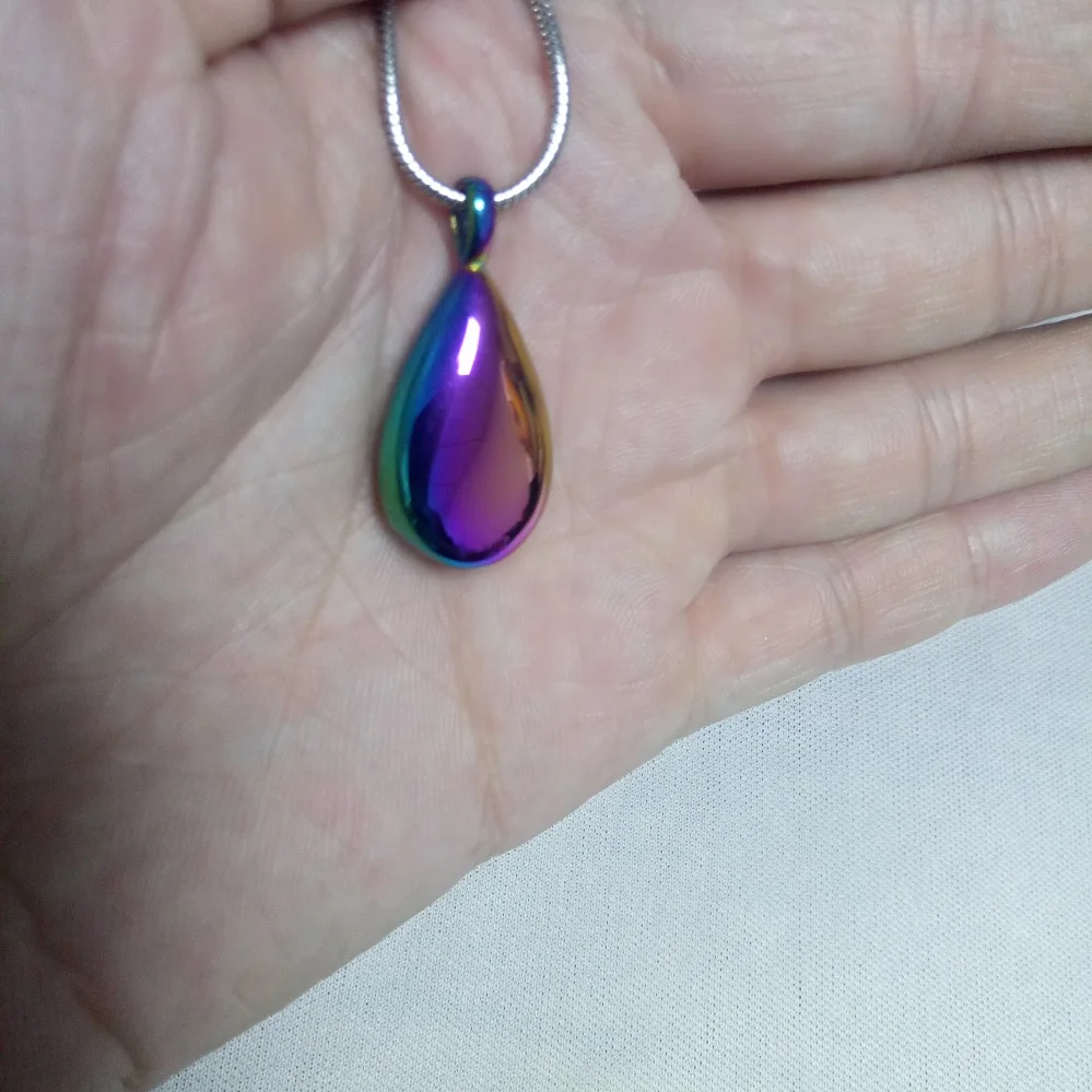 

KSJ0410 New Design Rainbow Color Mini Urn Teardrop Cremation Necklace Pet/ Human Ashes Holder Memorial Locket for Women