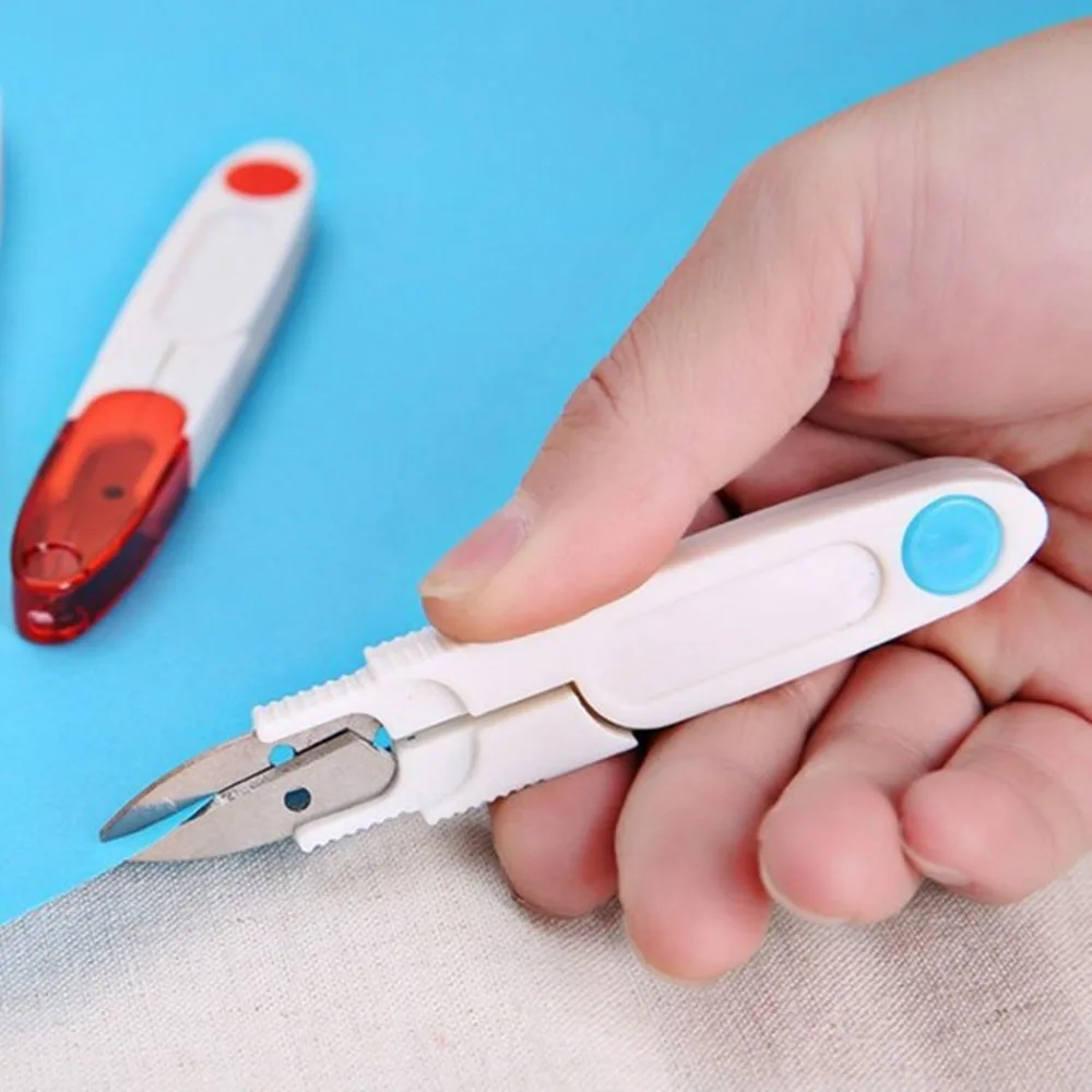 

Portable U Shape Sewing Scissors Plastic Handle Safety Cover Mini Tailor Scissors Embroidery Cross-stitch Cutter Trimmer Clipper