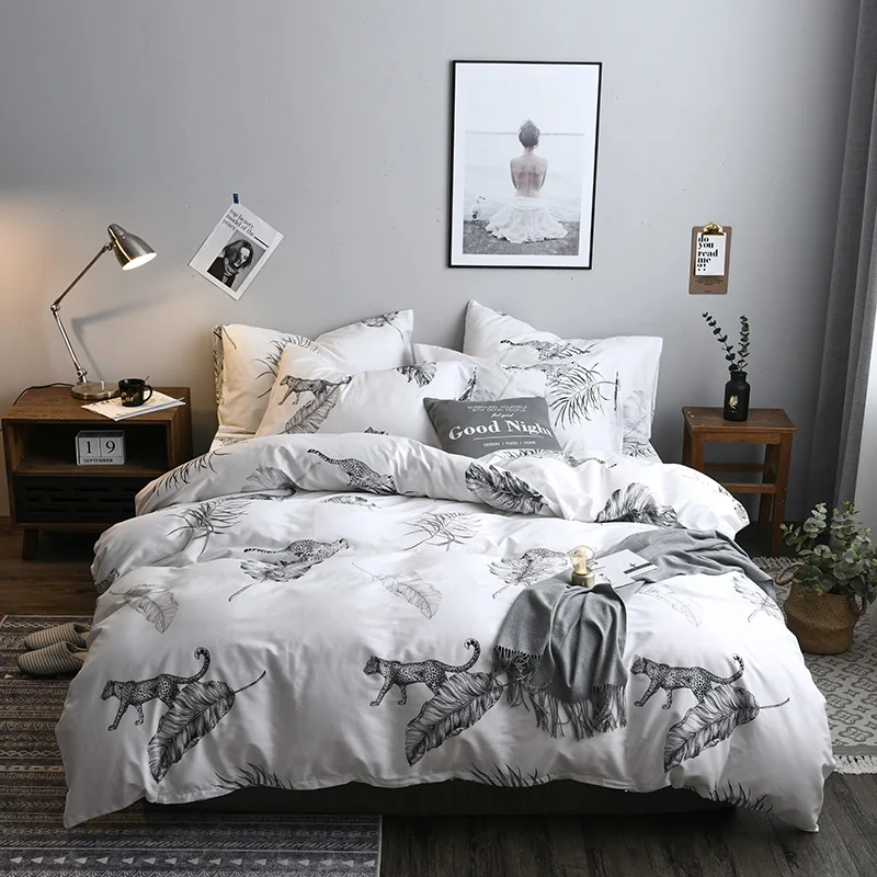 

Black White Leopard Pattern 3/4Pcs Home Textiles Bedding Set Bedclothes Include Duvet Cover Set Bed Sheet Pillowcase Comforter