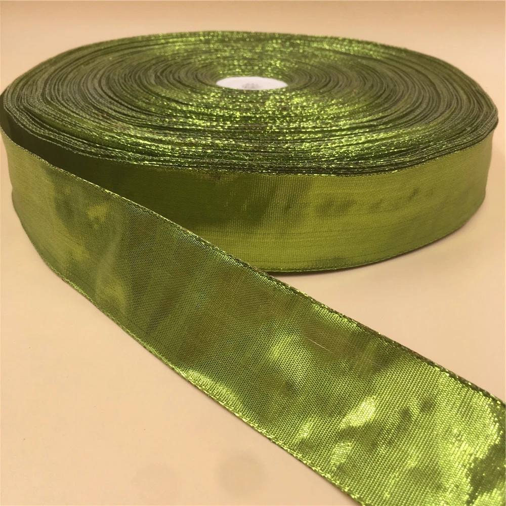 

38MM Wired Edge Green Glitter Metallic Ribbon for Wedding Invitation Christmas Decoration Card Gift Warpping