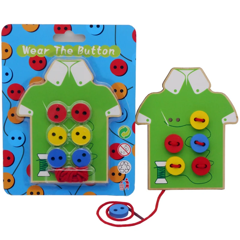 

2 Colors Montessori Educational Toy Children Beads Lacing Board Wooden To Toddler Sew On Buttons Early Education Teaching toys