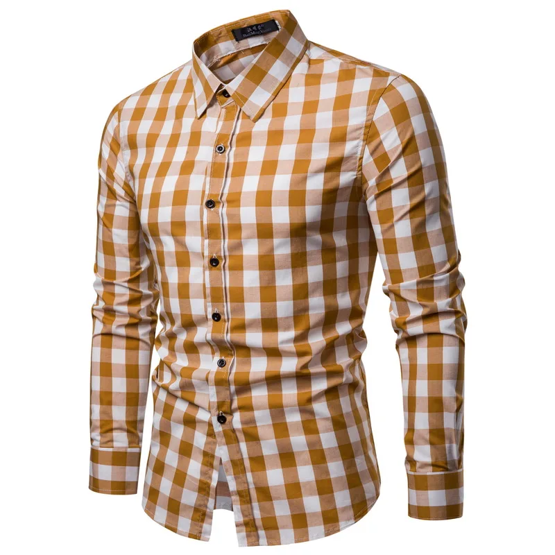 Drop Shipping Men Plaid Shirt Long Sleeve Cotton Shirts 2019 Fashion Casual Multi-color Checkered Chemise Homme Man Clothes
