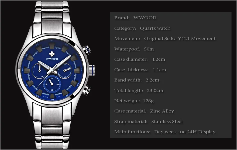WWOOR Black Watches Men Top Luxury Brand Waterproof Luminous Hands Quartz Watch  Military Male Hour WristWatch relogio masculino (1)