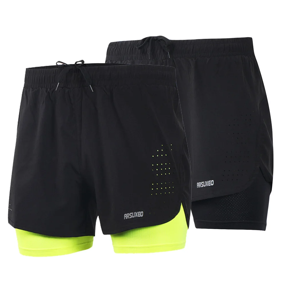 Arsuxeo Running Shorts Men 2 In1 Gym Sports Shorts Quick Drying Breathable Training Exercise