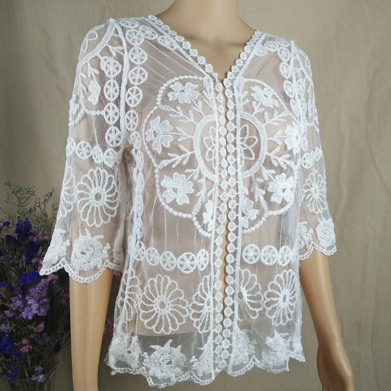 

Qiukichonson 2018 summer sweater cardigan women korean fashion mori girl sweet flower embroidery cotton lace cardigans feminino