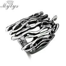 Mytys Старое дерево кольцо «ветка» Ретро стиль тибетское серебро античные кольца Панк модные дизайнерские ювелирные изделия половина палец кольцо для женщин R2031