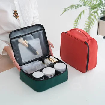 

Korean Style Cosmetic Bag Travel Makeup Pouch PU Storage Handbag Wash Toiletry Bag Large Necessaries Organizer Box High Quality