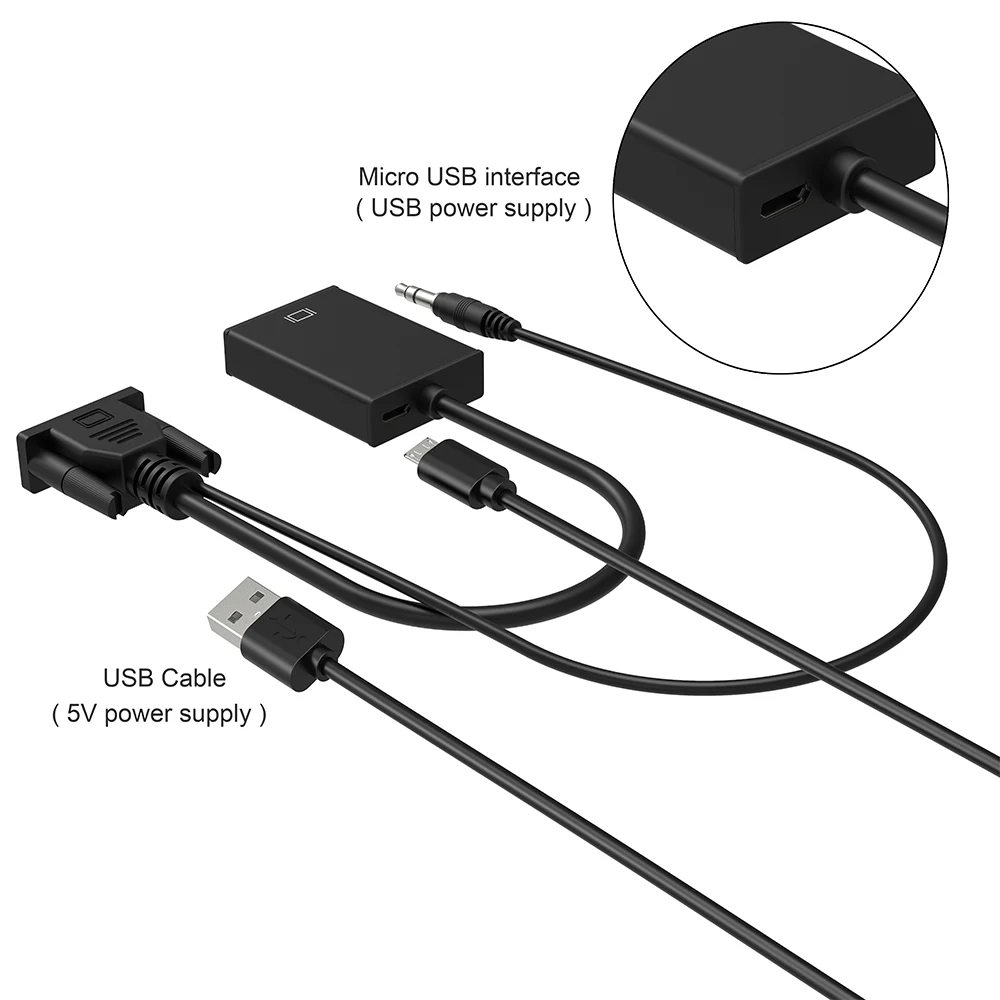 Robotsky VGA в HDMI адаптер конвертер кабель с микро USB питания и аудио интерфейс для xbox PS3 PS4 HDTV PC ноутбук проектор