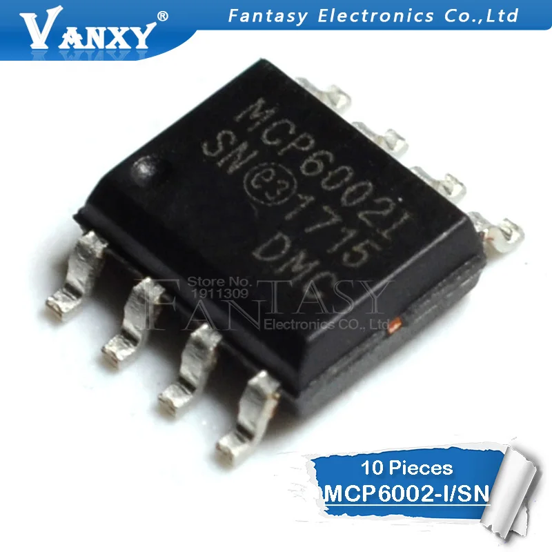 10 PCS MCP6002I SN MCP6002 SOP-8 1 MHz Low-Power Op Amp
