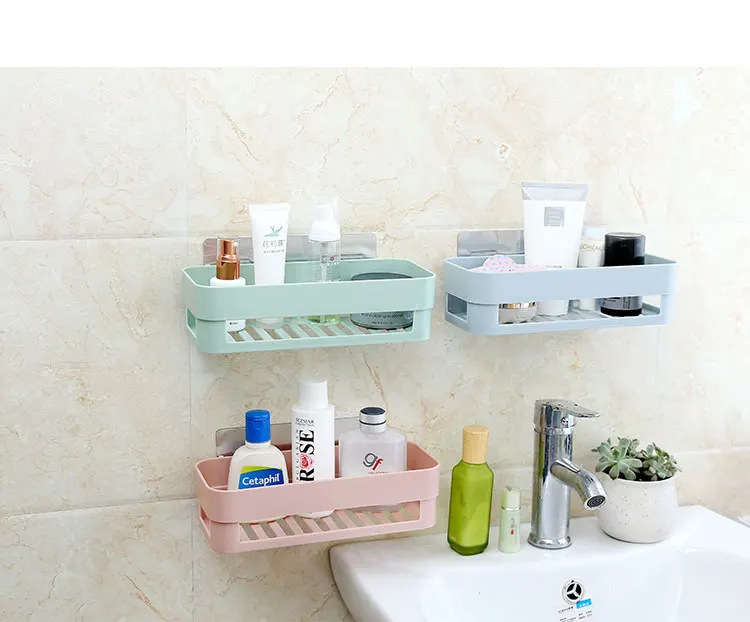 ZhangJi Bathroom Shelf Traceless Adhesive Tape Storage Rack Holder Bathroom Kitchen Accessories No Drill Hanging Organizer