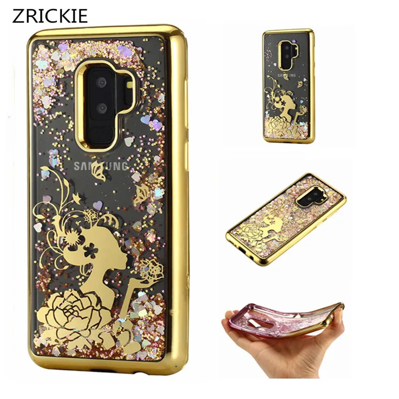 

ZRICKIE Electroplated Glitter Bling Cover For Samsung S8 S9 Case Silicon Cover For Samsung S8 S9 Plus Case Dynamic Liquid Cases