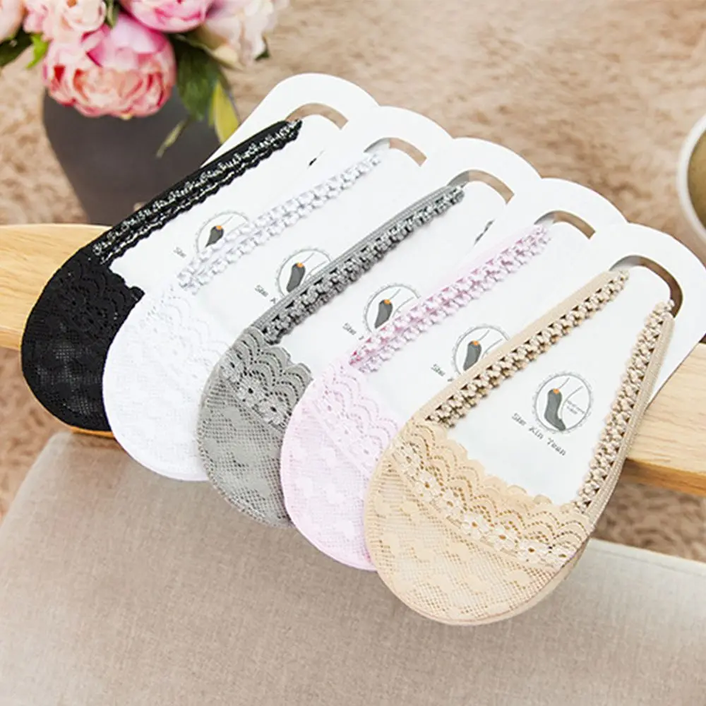 

Original Design Soft Flower Side Lace Cotton High Heels Socks Slippers Female Breathable Boat Low Socks Women Invisible Socks