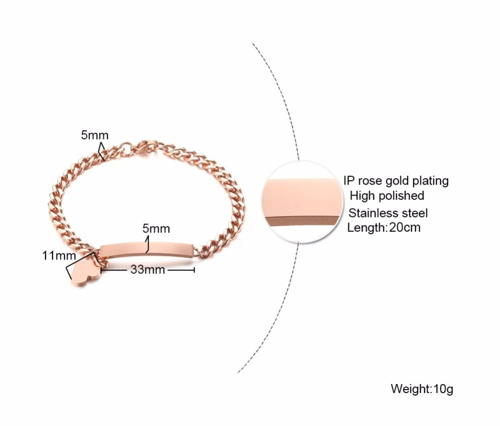 Персонализированные пользовательские ID тег цепи сердце Шарм Браслеты для женщин нержавеющая сталь Brackelts бразильские гравировка