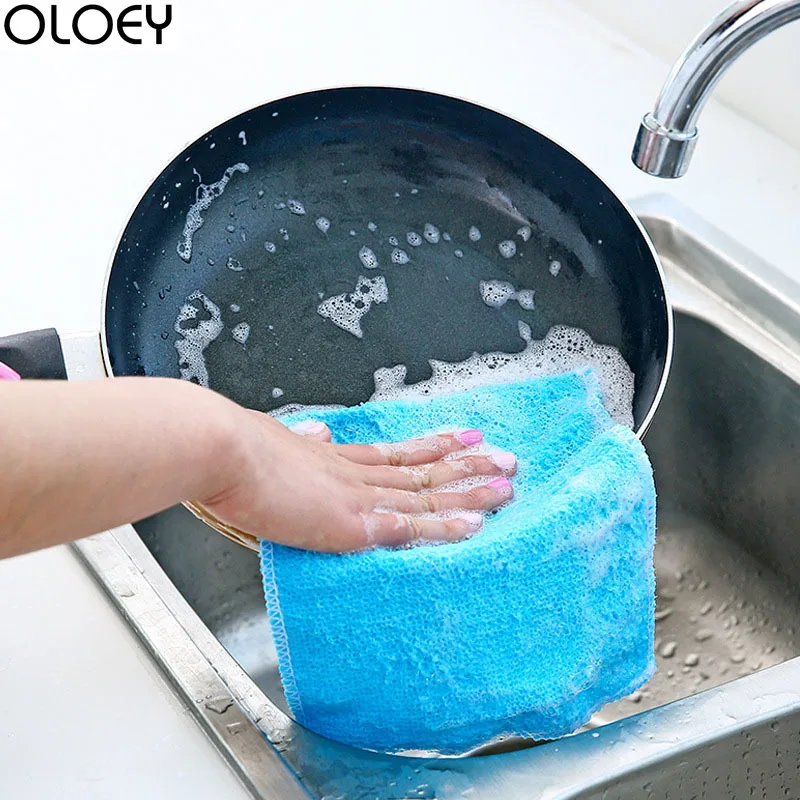 

1PC Large Super Absorbent Microfiber Kitchen Dish Cloth High Efficiency Tableware Cleaning Kitchen Bamboo Charcoal To Oil Rag