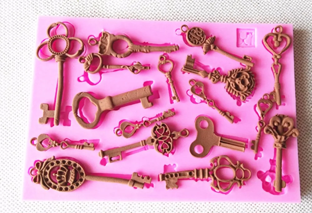 

1244 Retro European Style Keys Silicone Fondant Mold Sugar Mold Chocolate Mold Cake Decoration Mold Kitchenware DIY