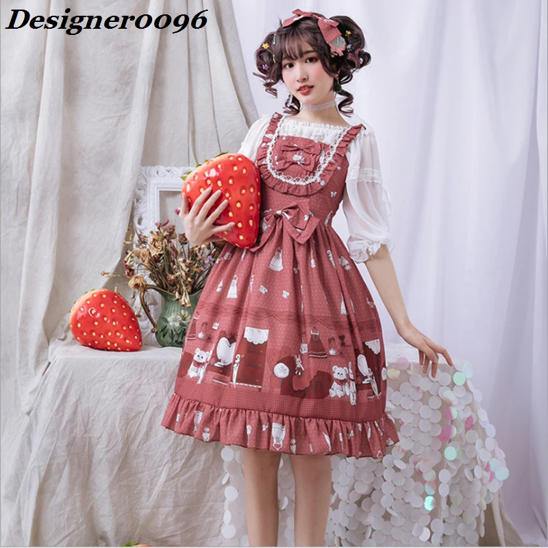

Lolita 2019 summer new lolita dress Japanese style sweet cute girl skirt bow tie skirt birthday party cosplay costume S-XL Red
