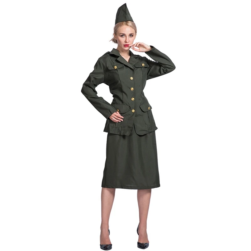 

Adult World War 2 Army Girl 40s Uniform Armed Forces Fancy Dress Costume