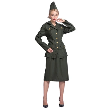 

Adult World War 2 Army Girl 40s Uniform Armed Forces Fancy Dress Costume