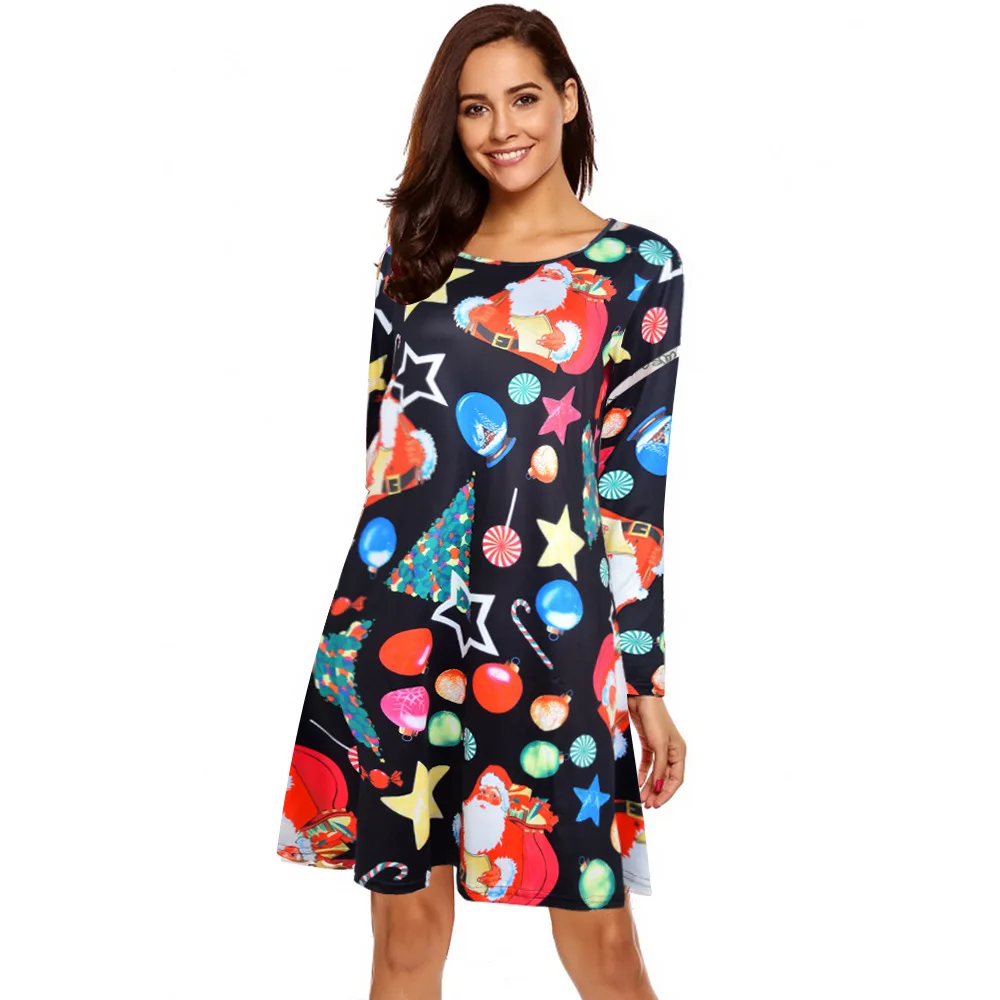 VITIANA-Women-Plus-Size-3XL-Short-Christmas-Party-Dress-Female-2018-Autumn-Long-Sleeve-Snowman-Snowflake