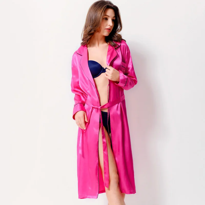 Xifenni Robes Faux Silk Sleepwear Female British style Bathrobes Simple  Long-Sleeve Sleepshirts Pure Color Homewear Woman 1701 - AliExpress