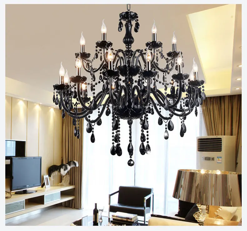 

18/15/10/8/6 Arms Luxury Black Crystal Chandelier Lighting Candle Lamp Brief Fashion Living Room Bedroom Fixture