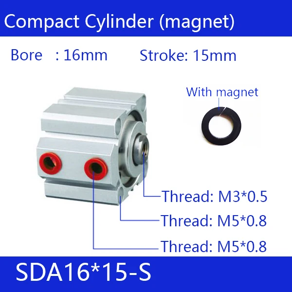 

SDA16*15-S Free shipping 16mm Bore 15mm Stroke Compact Air Cylinders SDA16X15-S Dual Action Air Pneumatic Cylinder, magnet