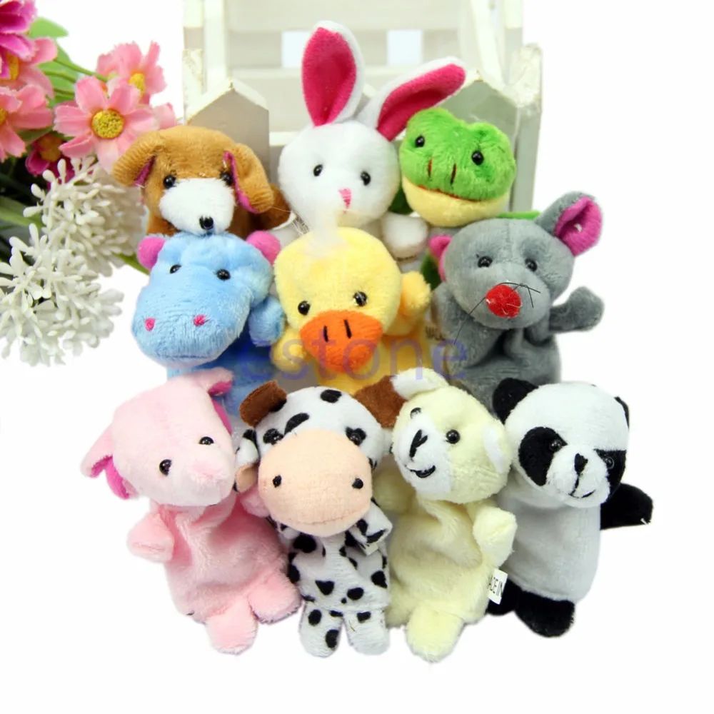 

10pcs Cartoon Biological Animal Finger Puppet Plush Toys Child Baby Favor Dolls