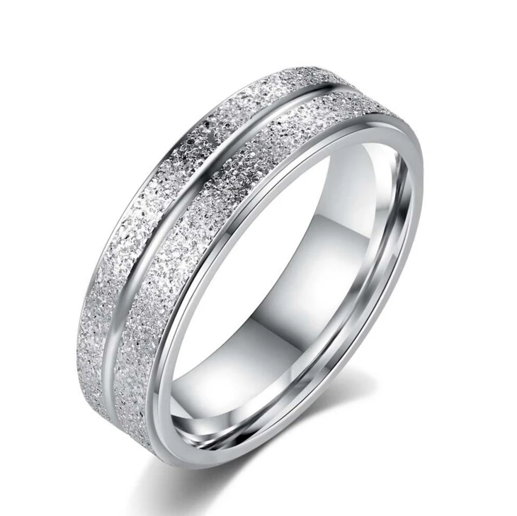 

Anenjery Wedding Rings Stainless Steel Double Row Frosted Rings Titanium Steel anillos For Women Men T-R41