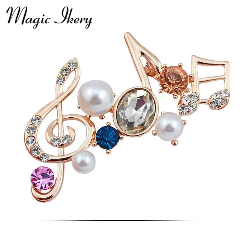 

Magic Ikery Fashion Rhinestone Crystal Music Note Brooches Pin Accessories Simulated Pearl Brooch For Women Jewelry JDD-B331