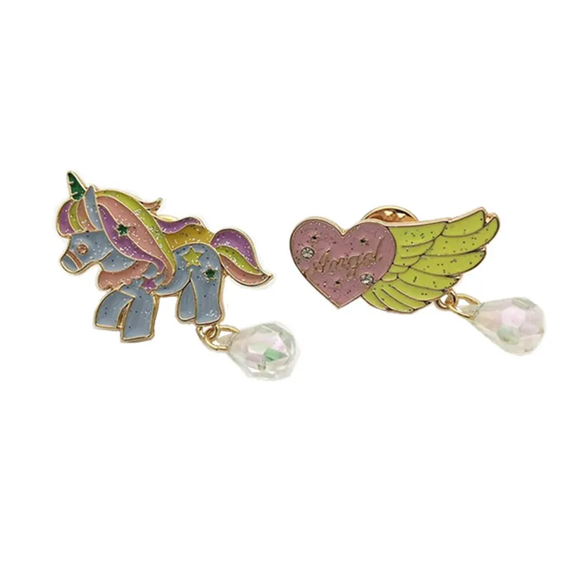 

New Angel wings pattern Enamel alloy women Collar Badges Rainbow color pony brooch animal picture Jewelry Gift for Children