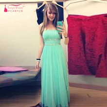 Mint Green Prom Kleider Trägerlose Lange elegante abendkleider Kristall Trägerlose Kleider Vestido de festa Z355