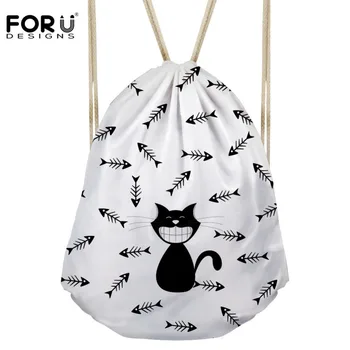 

FORUDESIGNS Cute Drawstring Pouch for Women Travel Packaging Storage Backpack Children School 3D Cat Printing Drawstring Bags