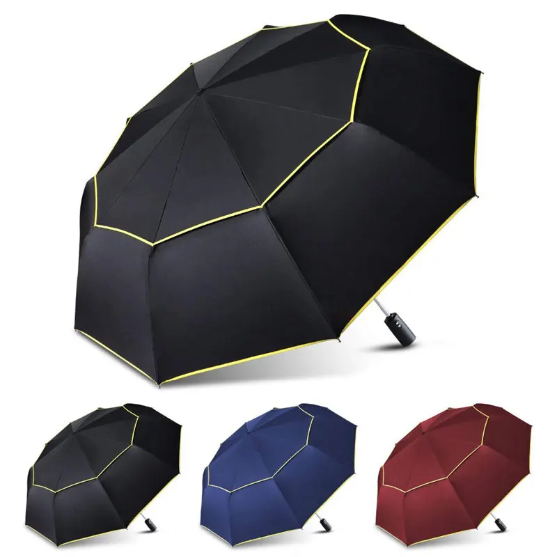 High Quality 120cm Fully-automatic Umbrella Men Rain Woman Double Layer 3 Folding Business Gift Umbrella Windproof Sun Umbrellas