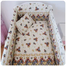 Промо-акция! 6 шт., детская кроватка из хлопка с медведем, комплект постельных принадлежностей для малышей, Кол-во изделий, комплект постельных принадлежностей(бамперы+ простыня+ наволочка