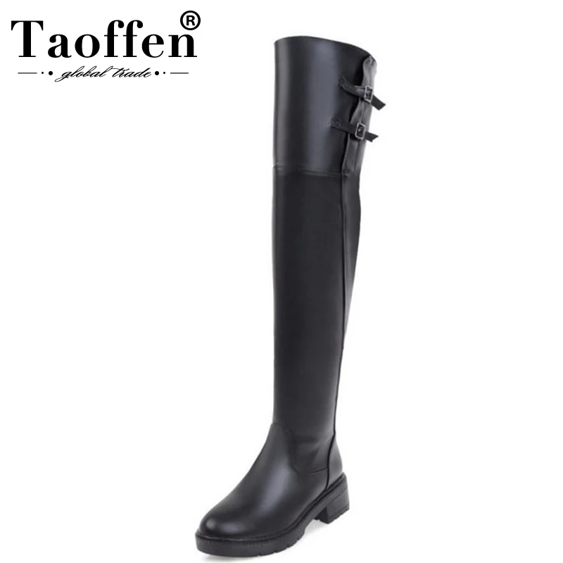 Taoffen Women Over Knee Boots Buckle Warm Motorcycle Shoes Women High ...