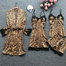 

SAPJON Leopard Print Pajamas For Women Lace Sexy Lingerie Silk Pajama Sets Women Summer Pijama Mujer Pyjama