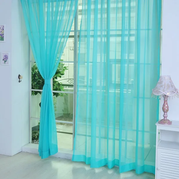 2 шт., цветные прозрачные оконные панельные шторы из вуали, Тюлевая занавеска для гостиной, спальни, цветная прозрачная занавеска, 200 см x 100 см - Цвет: Blue