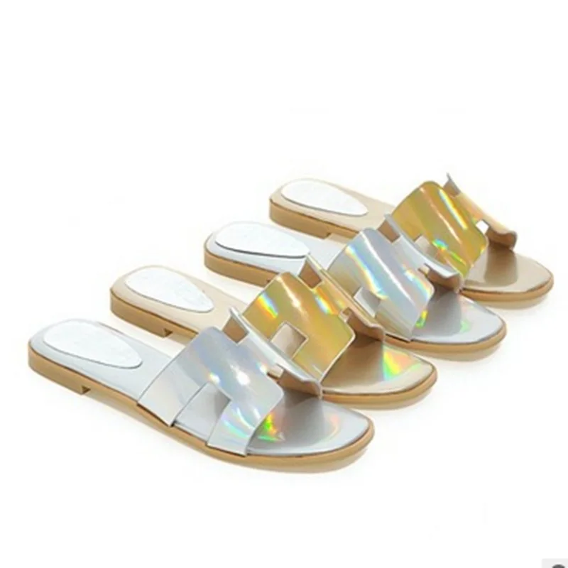 

Female Cheap Simple Camouflage Slides Ladies Summer Beach Flattie Slip -On Sandalias Flip flops Maximum sizes 44 45 Slipper Gold