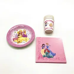 Вечерние питания 68 шт. disney шесть принцесса мультфильм посуда для девочек День рождения Бумага чашки + пластины + салфетки украшения питания