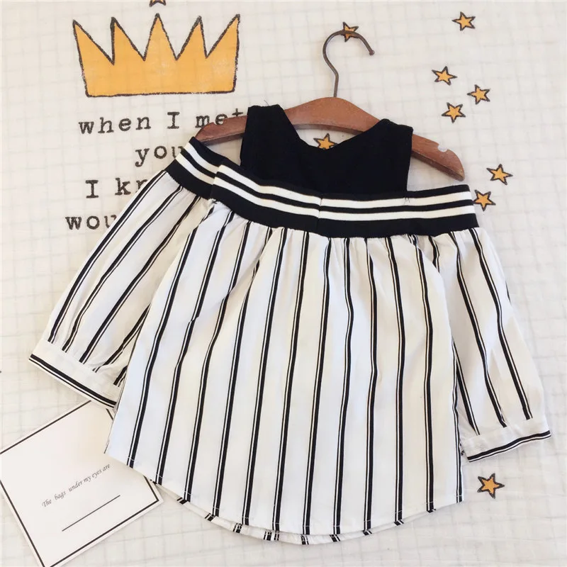 

Kids Shirt Spring Summer Girl Shoulder off Shirt Gril Long Sleeve Stripe Top Off-Sleeve Clothing 5p