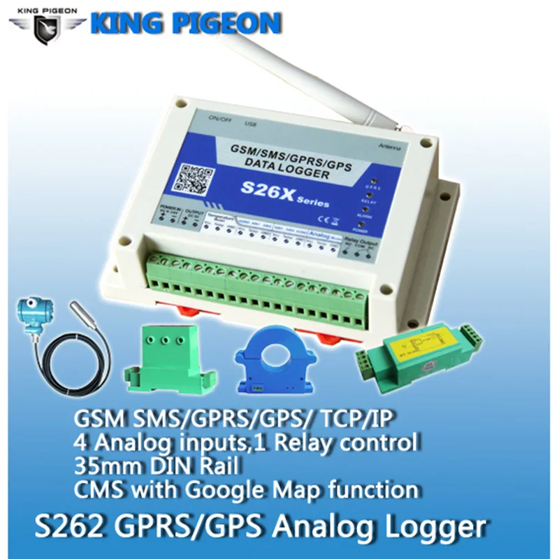 S262 GPRS GPS SMS Data Logger Wireless GSM Remote Controller 4 Analog Input 1 Digital Relay Output Temperature Alarm System