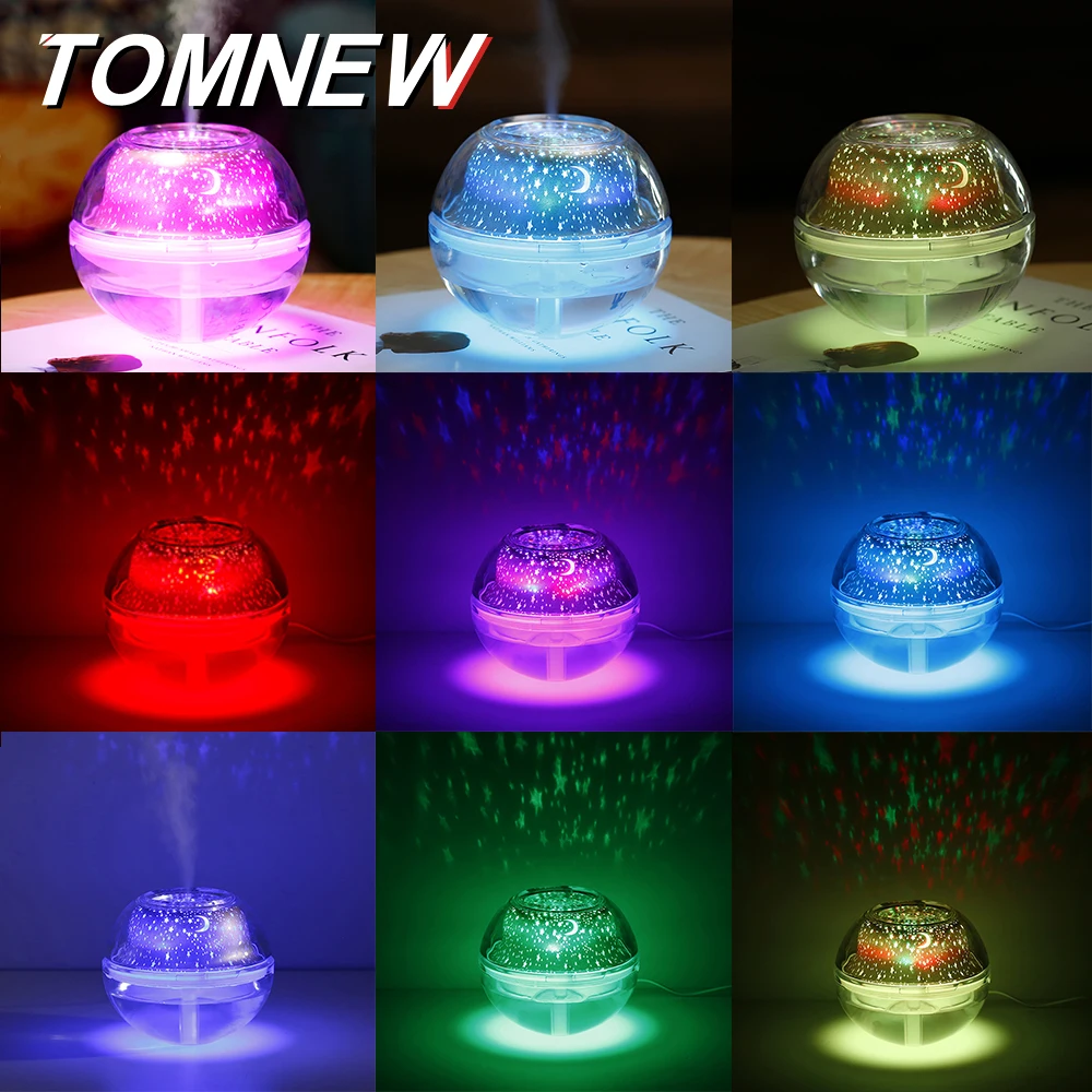 

TOMNEW USB Crystal Night Light Projection Humidifier 500ML Ultrasonic Aromatherapy Essential Oil Diffuser for Bedroom Women Kids